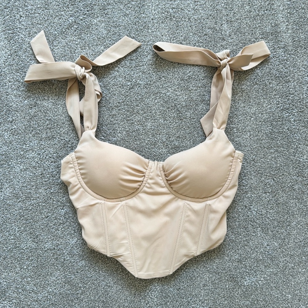 Nude Corset Top with Tied Straps